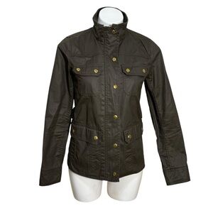J. Crew Downtown Field utilitarian Jacket funnel neck waxed cotton military.